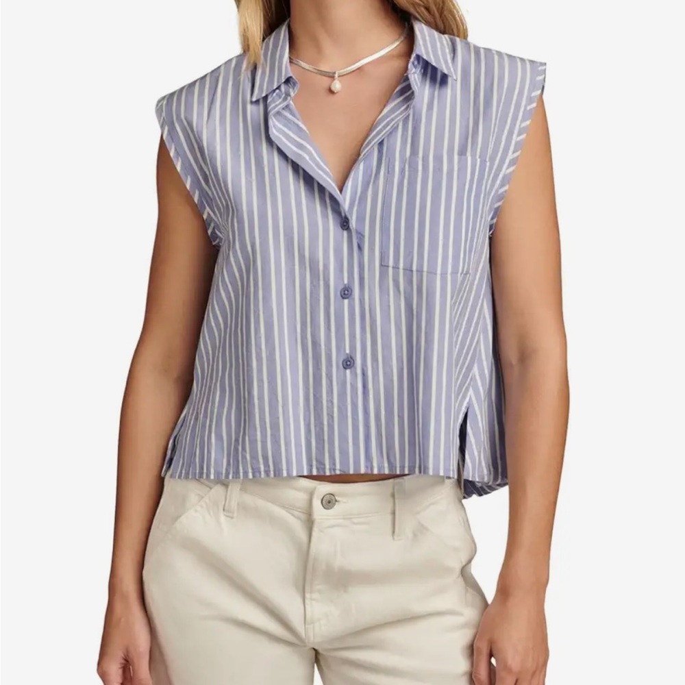 Lucky Brand Blue Striped Sleeveless Shirt